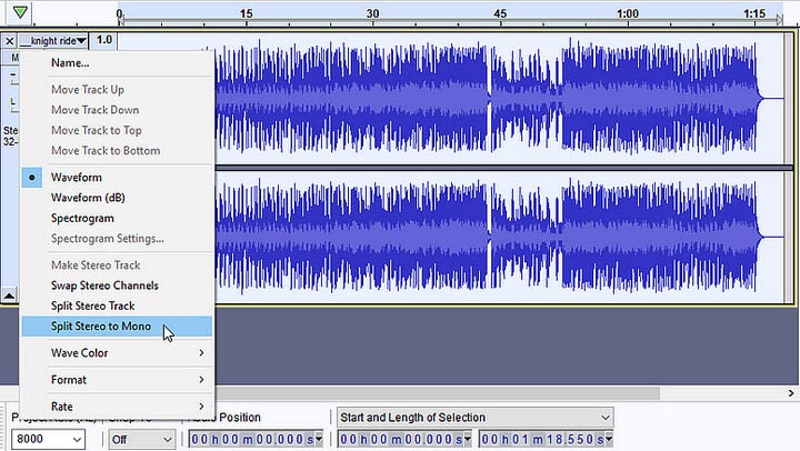 Split Stereo to Mono in Audacity