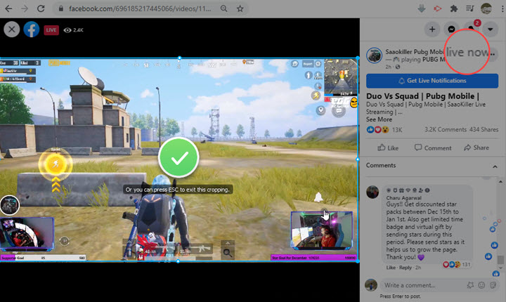 Crop out FB live video window