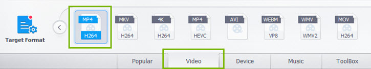 Choose MP4 H264 Output Format - VideoProc