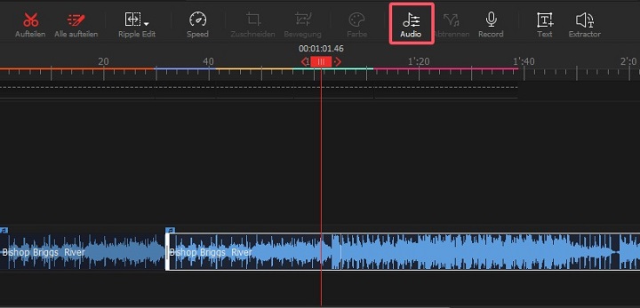 Audiofunktion in der VideoProc Vlogger-Symbolleiste