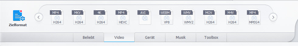 Format für neue Datei auswählen