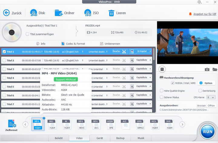 DVD in MP4 konvertieren mit VideoProc Converter AI