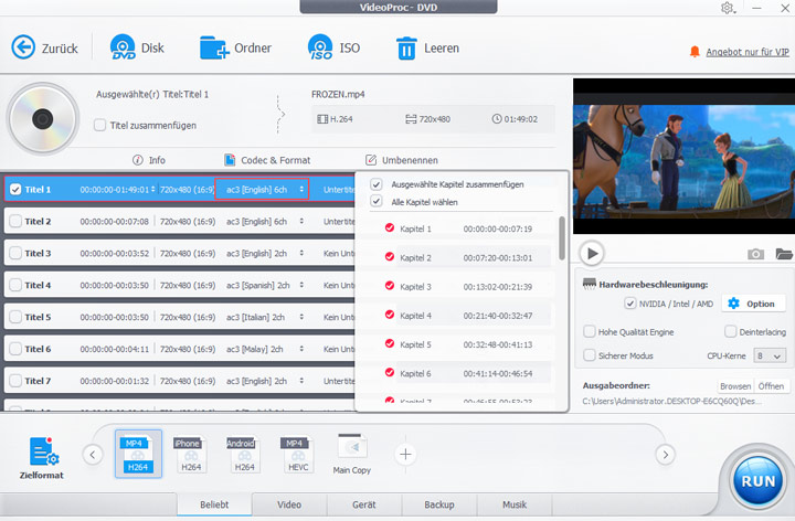 Einstellungen anpassen und das Video bearbeiten