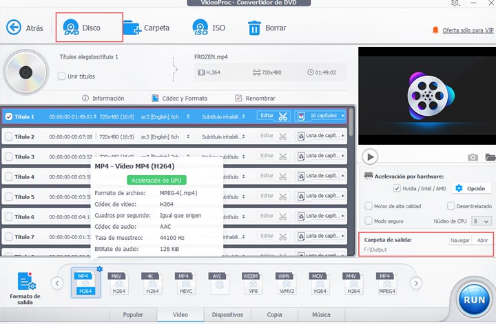 Convertir DVD a MP4 con VideoProc Converter AI