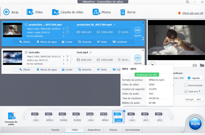 Convertir MKV a MP4 en VideoProc Converter IA