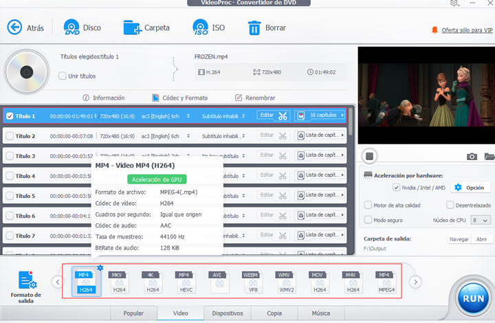 Convertir VOB a MP4 en VideoProc Converter IA