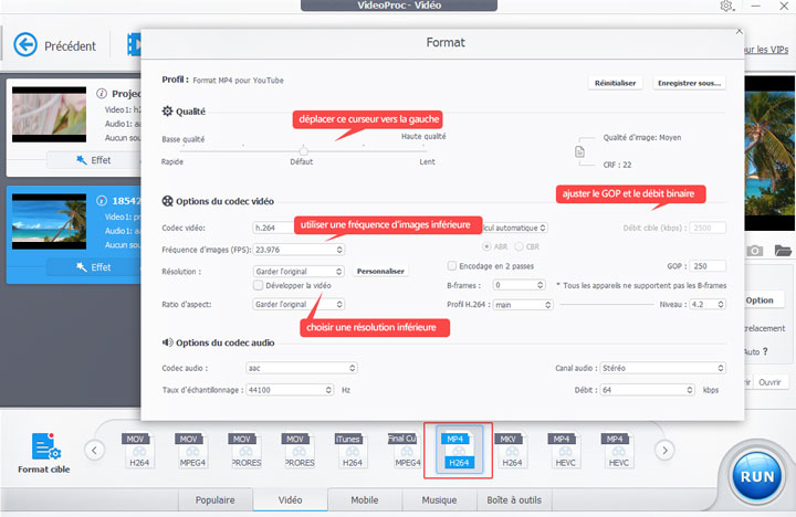 Plus d'options pour réduire la taille d'un fichier vidéo MOV