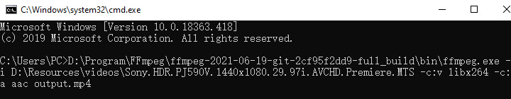 Convertir MTS en MP4 avec FFmpeg