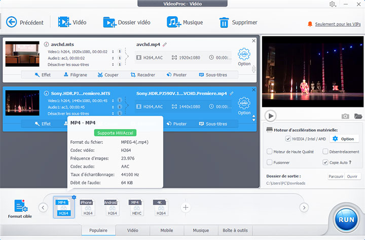 Ajoutez des fichiers MTS dans VideoProc Converter AI