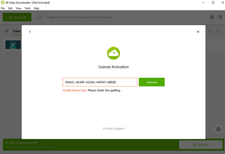 4K Video Downloader Invalid Key Error
