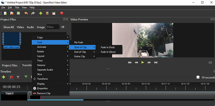 openshot video editor fade between images