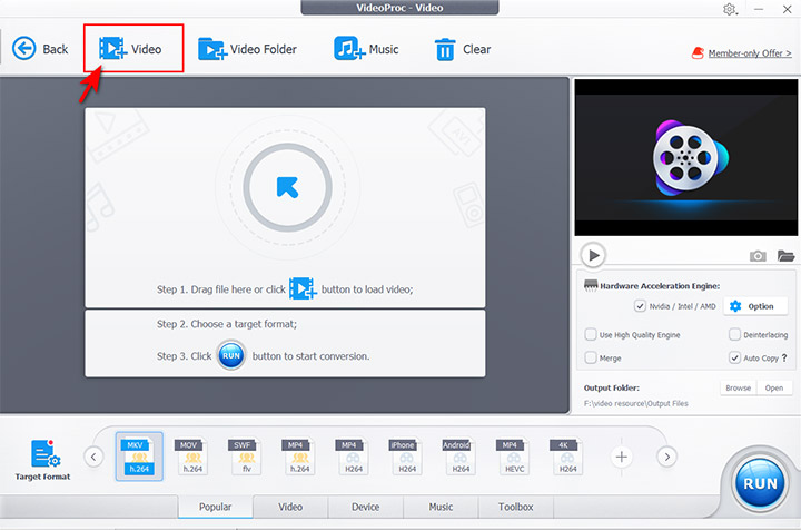 Click the Add Video button on VideoProc Converter AI