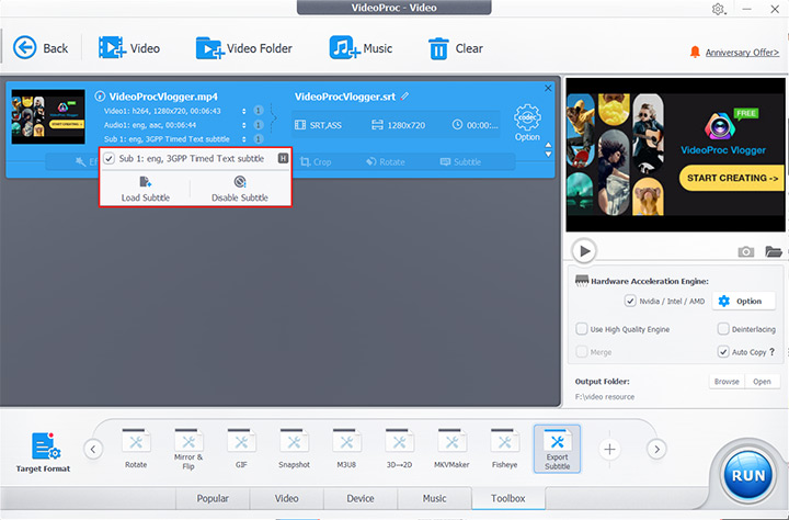 change subtitle encoding universal videoproc