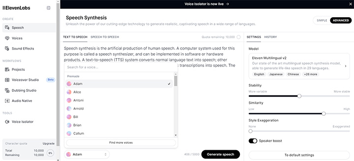 Best Text to Speech AI - ElevenLabs