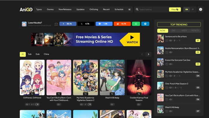 Zoro.to Alternatve AniGo streaming interface