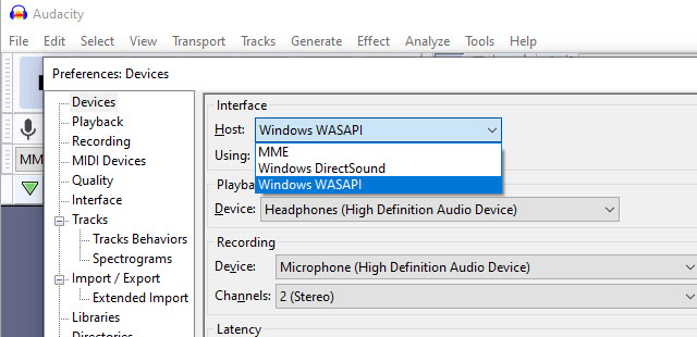 Windows wasapi в audacity что это