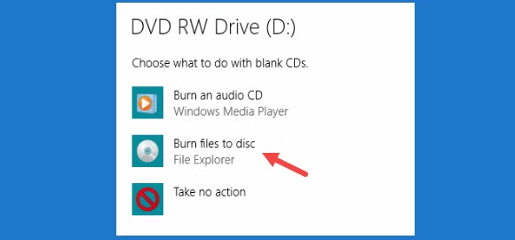 DVD duplicato in Windows 10 con File Explorer