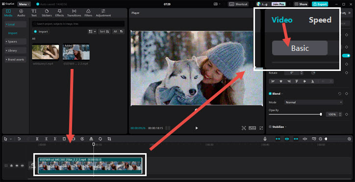 CapCut Select Video to Enhance Upscale