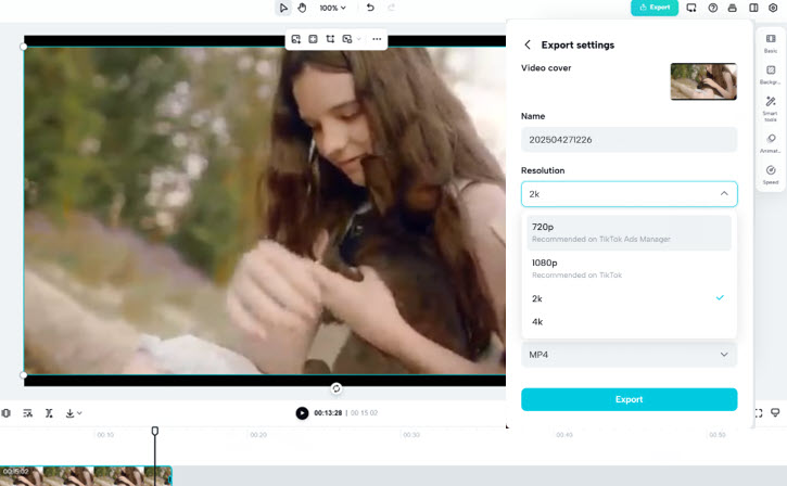 CapCut Upscale Video Online Export