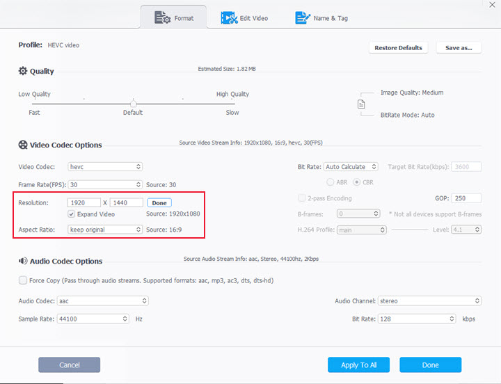 How to change aspect ratio of a video in VideoProc Converter AI