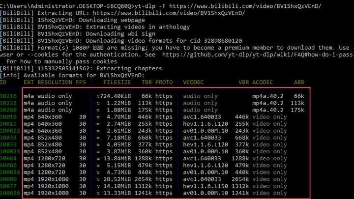 Check available download options yt-dlp