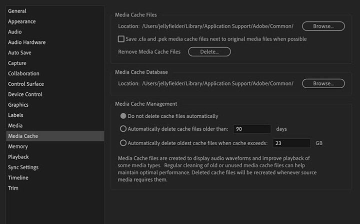 Clear Media Cache Files and Database of Premiere