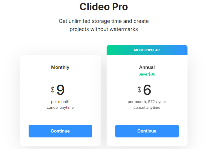 Clideo Video Enhancer Pricing