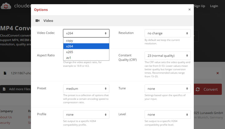 Convert AV1 to MP4 online with CloudConvert