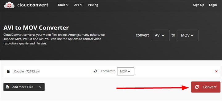 Convert AVI to MOV with CloudConvert