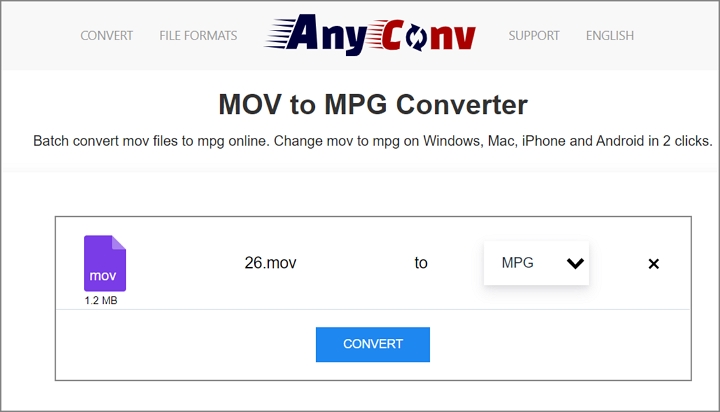 How to Convert MOV to MPG with AnyConv