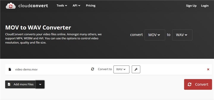 Convert MOV to WAV with CloudConvert