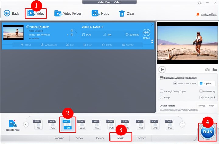 Convert MOV to WAV with VideoProc Converter AI - Step 2