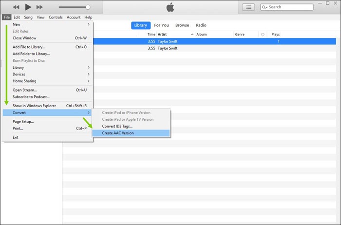 converting aac files to mp3 in itunes