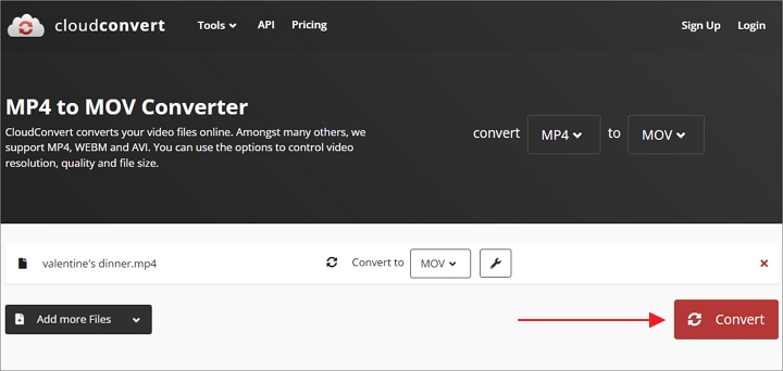  MP4 to MOV with CloudConvert