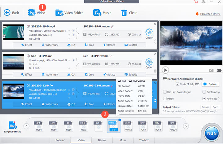 Choose WebM Output Format