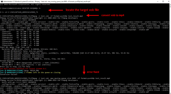 ffmpeg convert vob to mp4 windows