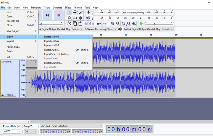 Convert WebM to MP3 via Audacity