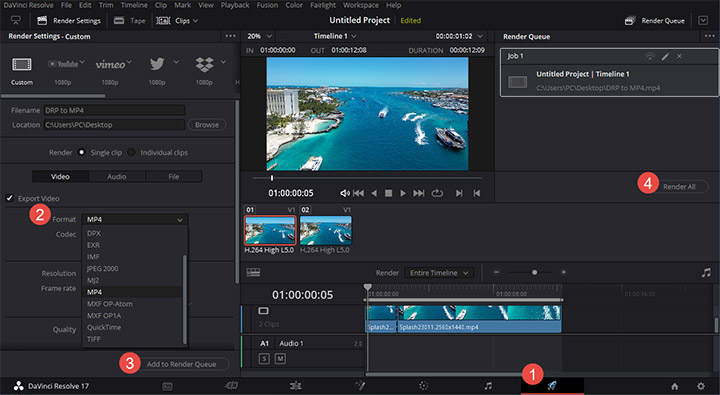 davinci resolve 15 free export mp4