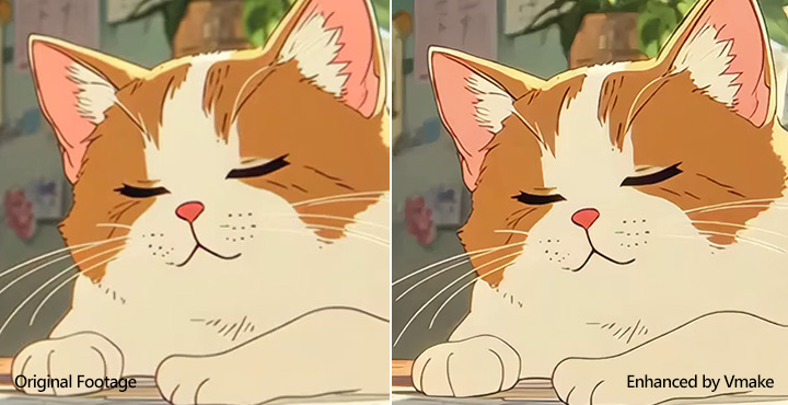 Before (left): Original AI Anime After (right): Vmake HD Enhanced Closeup