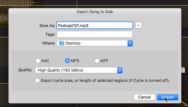 export garageband iphone to mp3