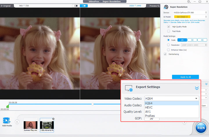 Export Upscaled VHS Video with VideoProc Converter AI