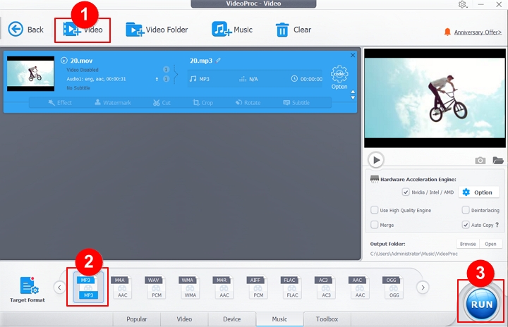 How to Extract Audio from MOV with VideoProc Converter AI - Step 2