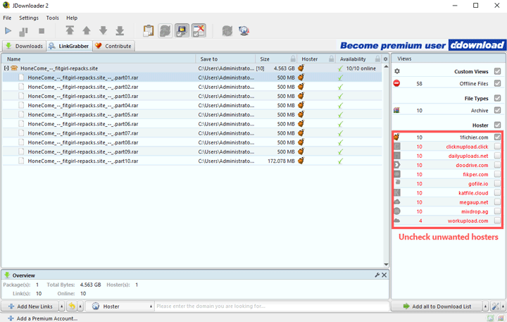 Filter out unwanted files in JDownloader 2