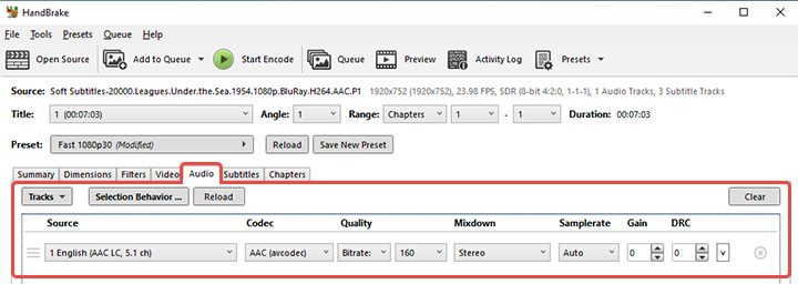 HandBrake Audio Tab