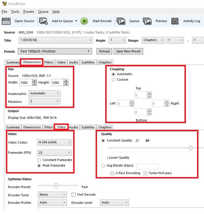 handbrake reduce file size