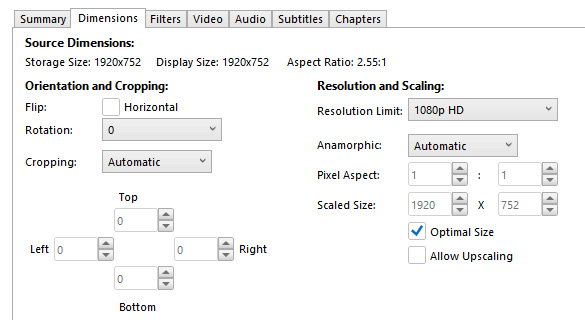 HandBrake Resolution Settings
