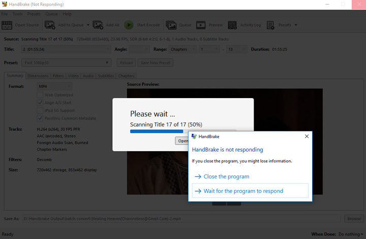 HandBrake Crashes During Scanning