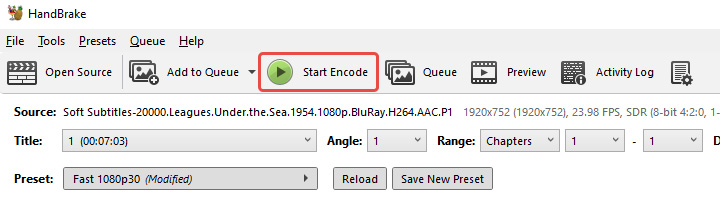 HandBrake Start encode button