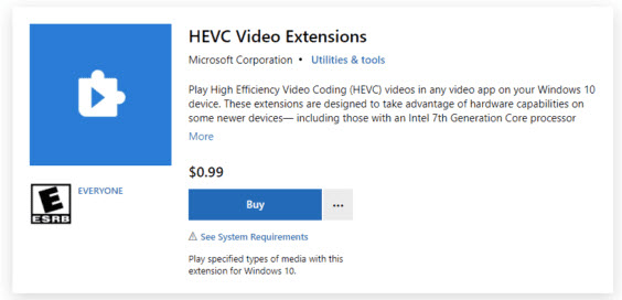 hevc mov codec windows 10