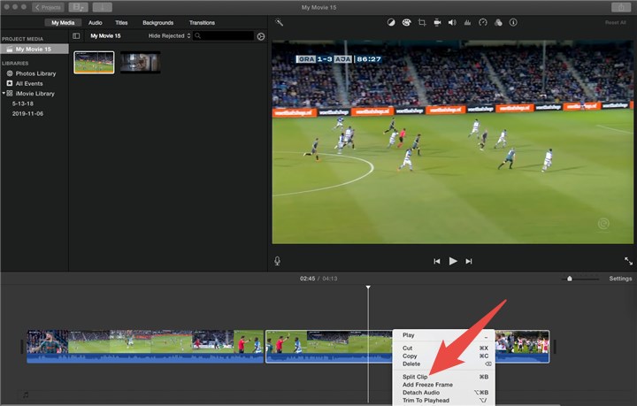 how to split a video in imovie on mac